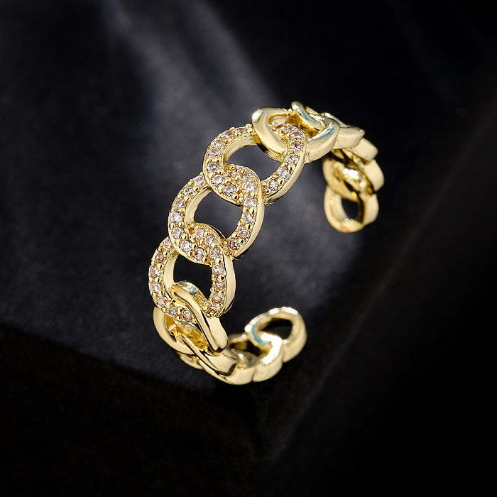 أزياء النحاس 18K الذهب الزركون الشكل الهندسي حلقة مفتوحة الإناث بالجملة
