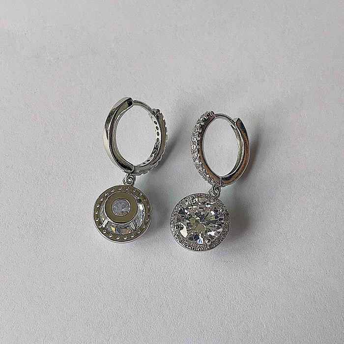 1 Pair Geometric Copper Inlay Zircon Dangling Earrings