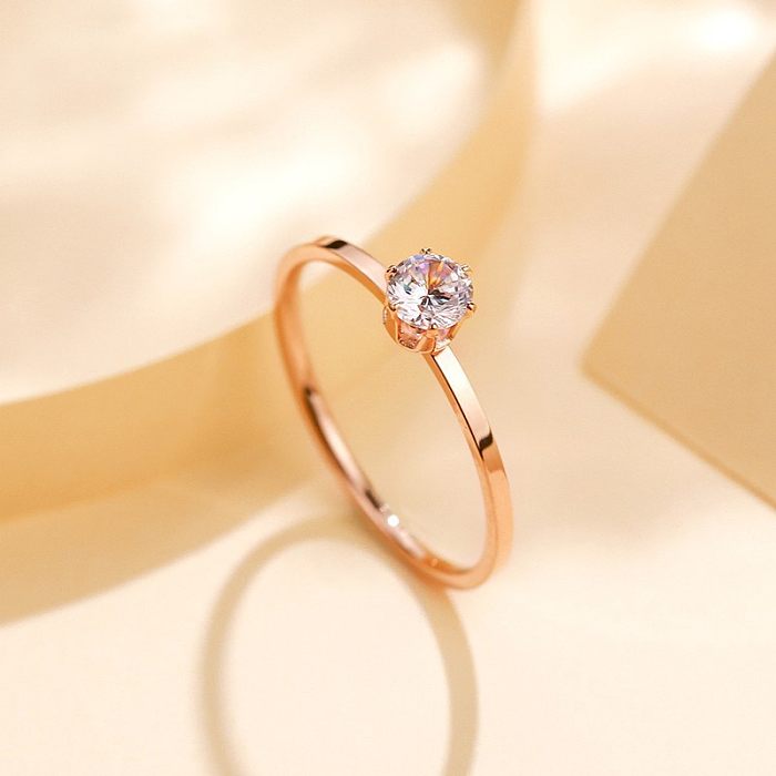 Simple Style Round Heart Shape Butterfly Titanium Steel Plating Inlay Zircon Rings 1 Piece