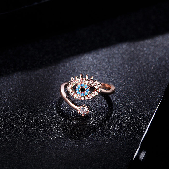 Elegant Lady Devil'S Eye Copper Plating Inlay Zircon Open Rings