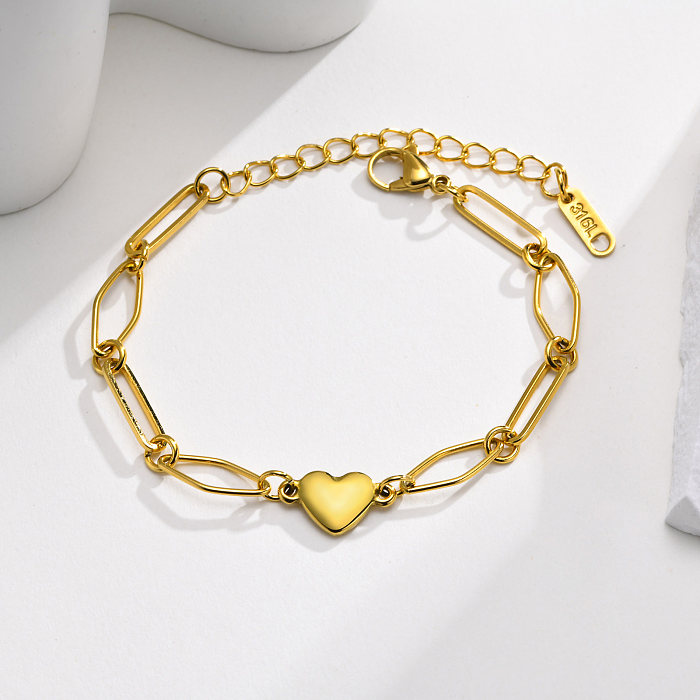 Vintage Style Simple Style Heart Shape Stainless Steel Plating Gold Plated Bracelets Necklace