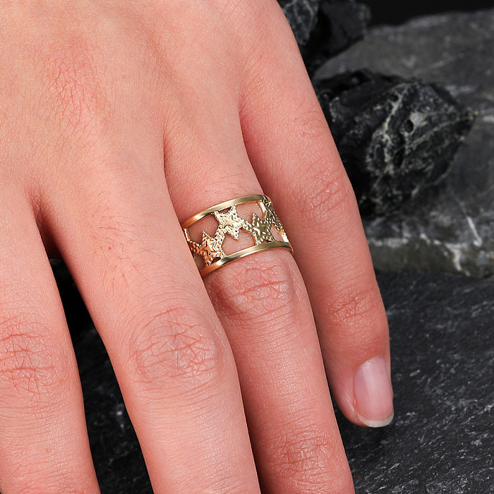 Anéis de aço inoxidável de pentagrama da moda Anéis de aço inoxidável ocos