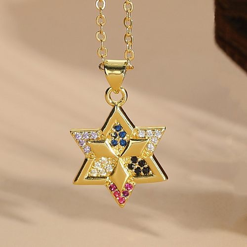 Elegant Luxurious Classic Style Star Copper Plating Inlay Zircon 14K Gold Plated Pendant Necklace