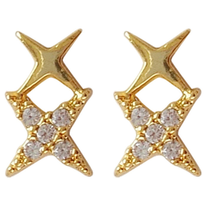 1 Pair Simple Style Star Copper Plating Inlay Artificial Gemstones Ear Studs
