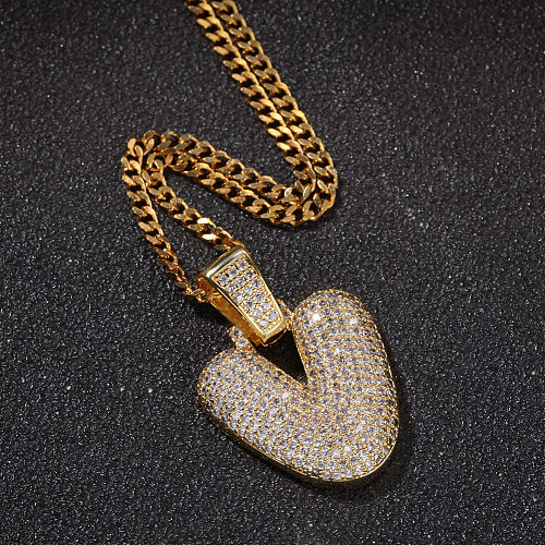Collier avec pendentif en Zircon et lettre à la mode, incrustation de cuivre, 1 pièce