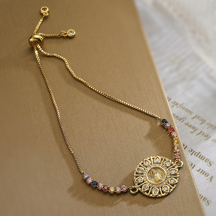Klassischer Pendel-Armband „Jungfrau Maria“ mit Kupferbeschichtung und Inlay aus Zirkon mit 18-Karat-Vergoldung