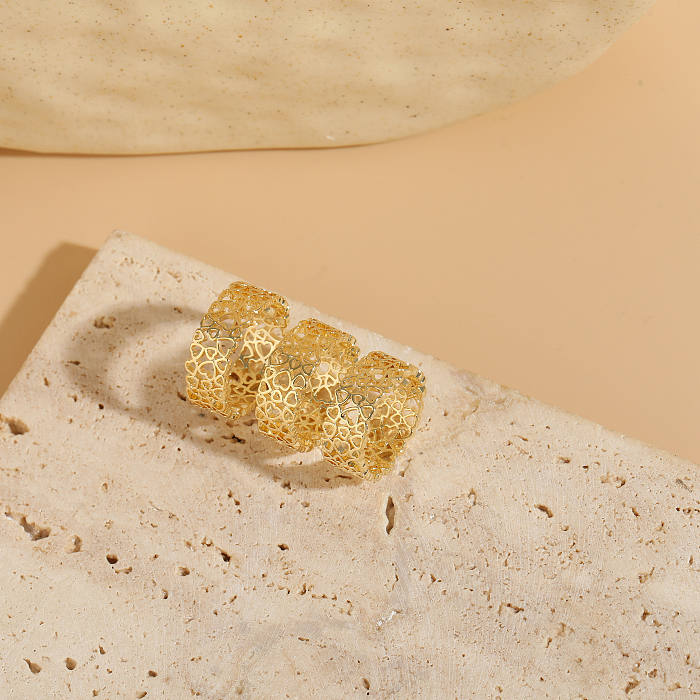 Elegante y lujoso estilo clásico con forma de corazón, chapado en cobre, anillos chapados en oro de 14 quilates