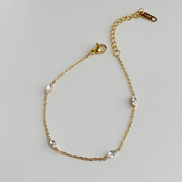 Estilo simples oval chapeamento de aço inoxidável inlay zircon 18K pulseiras banhadas a ouro colar de tornozeleira
