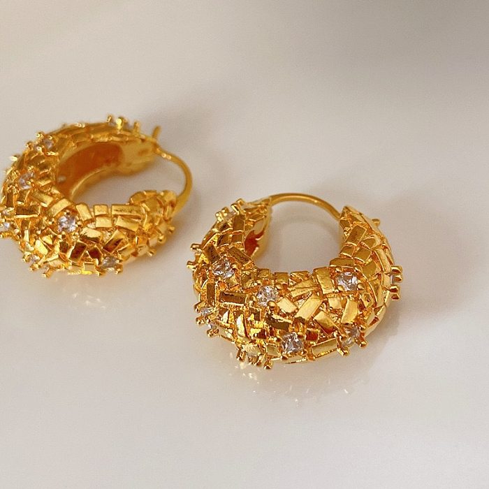 1 Pair Elegant U Shape Plating Inlay Copper Zircon Hoop Earrings