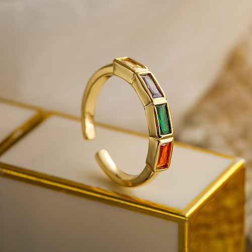 1 Piece Fashion Square Heart Shape Copper Plating Inlay Zircon Open Ring