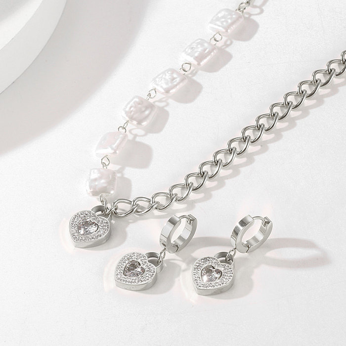 IG Style Simple Style Heart Shape Butterfly Titanium Steel Beaded Inlay Pearl Zircon Bracelets Earrings Necklace