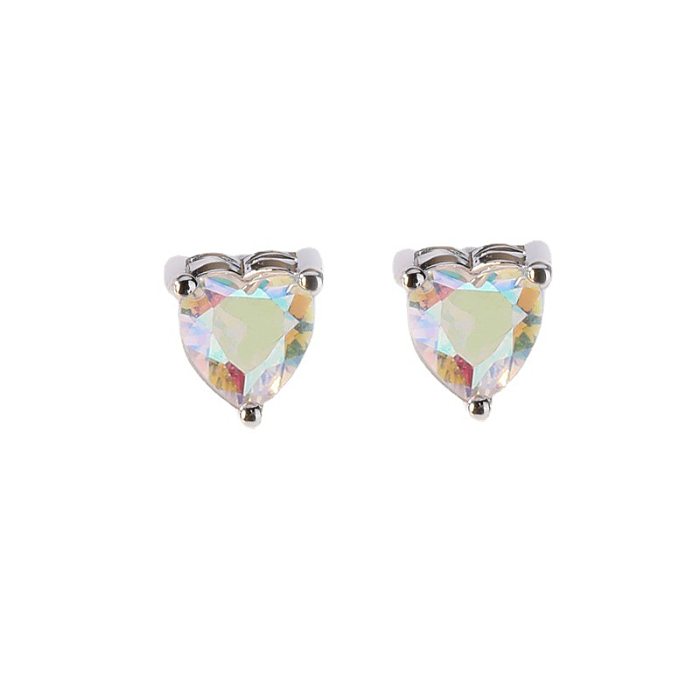 1 Pair Fashion Heart Shape Copper Inlay Artificial Gemstones Ear Studs