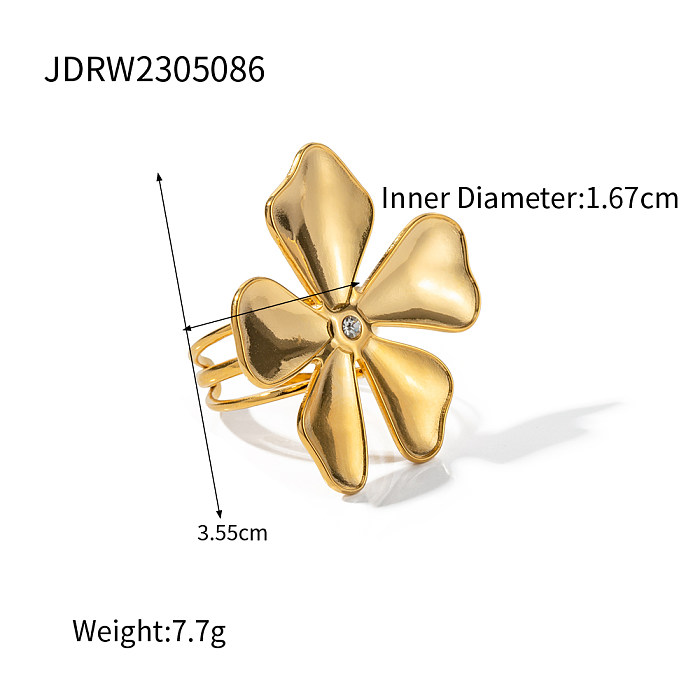 IG estilo flor chapeamento de aço inoxidável strass anéis banhados a ouro 18K