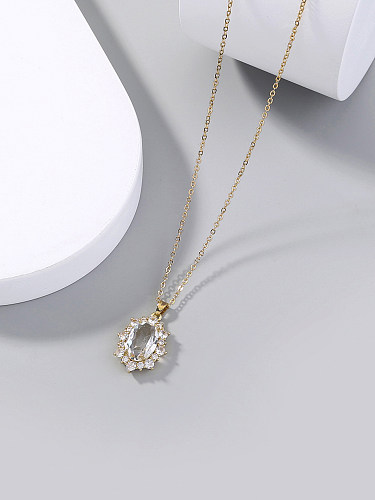 1 Piece Simple Style Oval Copper Inlay Zircon Pendant Necklace