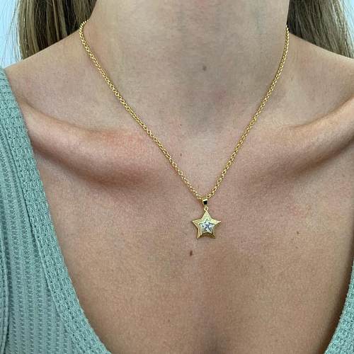Casual Simple Style Star Copper Plating Inlay Zircon Gold Plated Pendant Necklace