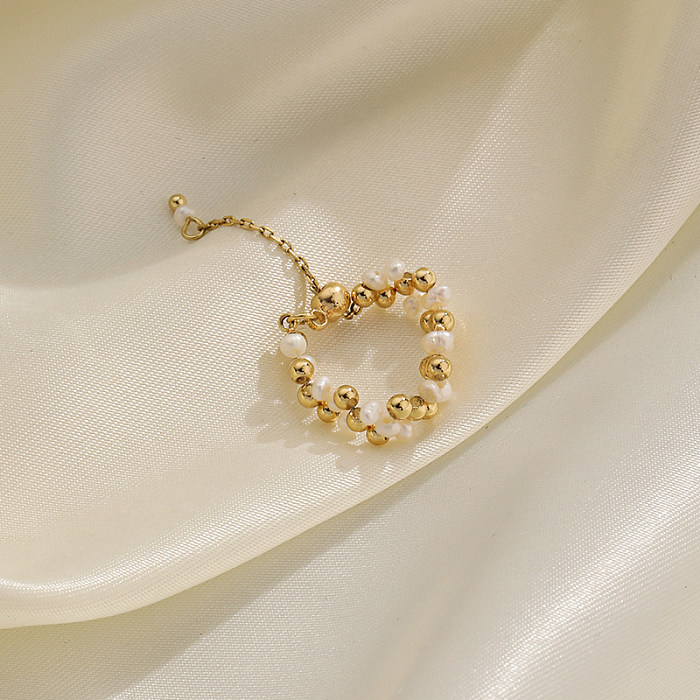 Bagues plaquées or 18 carats ajourées, bloc de couleur de Style coréen rétro, placage de perles en cuivre