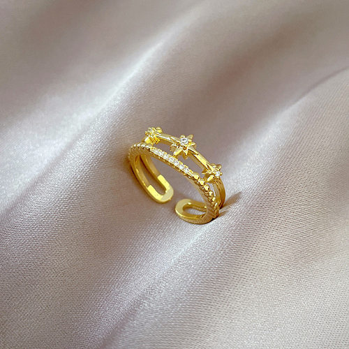 IG Style Streetwear Star Brass Plating Inlay Zircon Open Ring