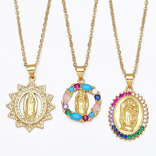 Mode mit eingelegtem farbigem Zirkon Halskette Jungfrau Maria Tag Kupfer Schlüsselbeinkette