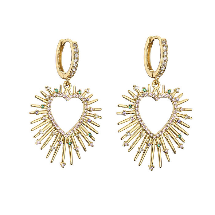 Fashion Heart Shape Copper Plating Inlay Zircon Earrings Necklace