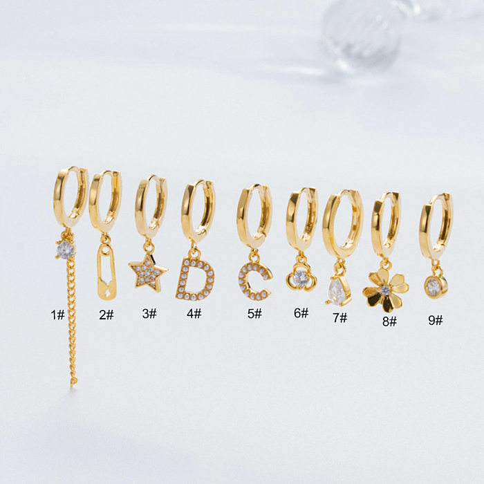 1 Piece Simple Style Star Tassel Flower Inlay Copper Zircon Earrings