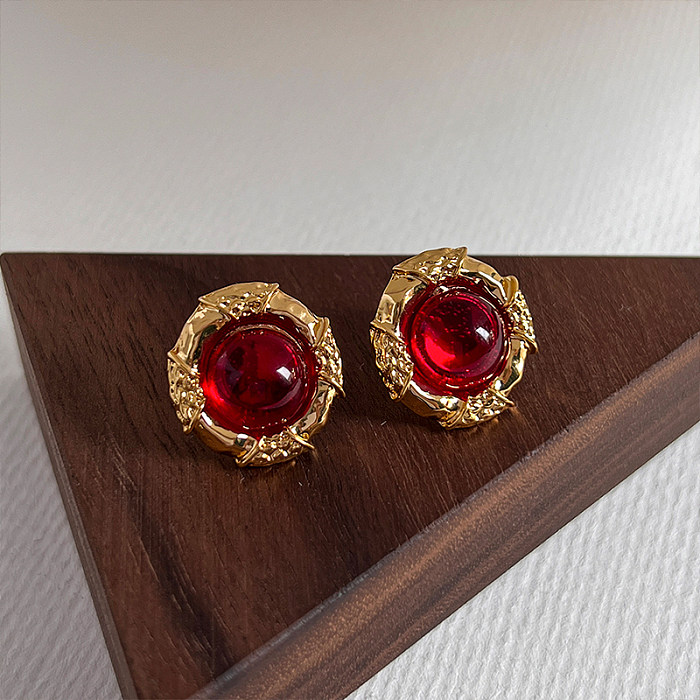 1 Pair Chinoiserie Elegant Classical Geometric Plating Inlay Copper Resin 18K Gold Plated Ear Studs