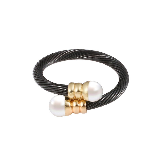 Casual estilo simples listra espiral aço inoxidável trança de cobre incrustação anéis de pérola pulseiras brincos