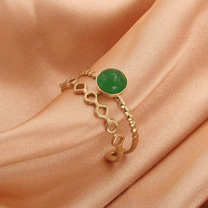 Offener Ring im Retro-Stil mit ovalem Rhombus-Edelstahl und vergoldetem Naturstein in großen Mengen