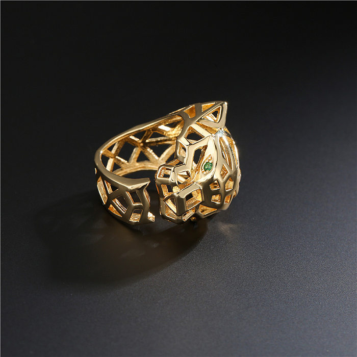 Punk Hollow Leopard Print Adjustable Opening Copper Micro Inlaid Zircon Ring