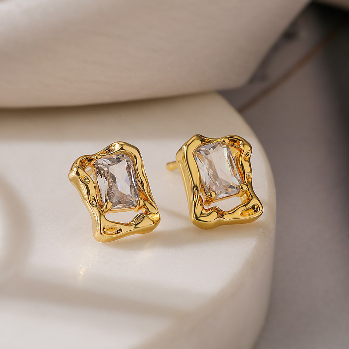 1 Pair Simple Style Cross Plating Inlay Copper Zircon 18K Gold Plated Ear Studs