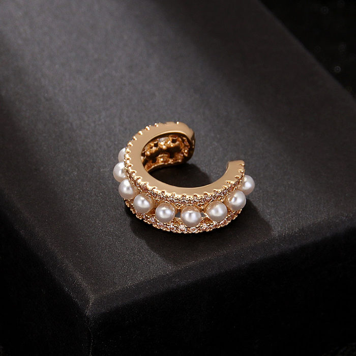 1 Piece Fairy Style C Shape Copper Plating Inlay Pearl Zircon Ear Clips
