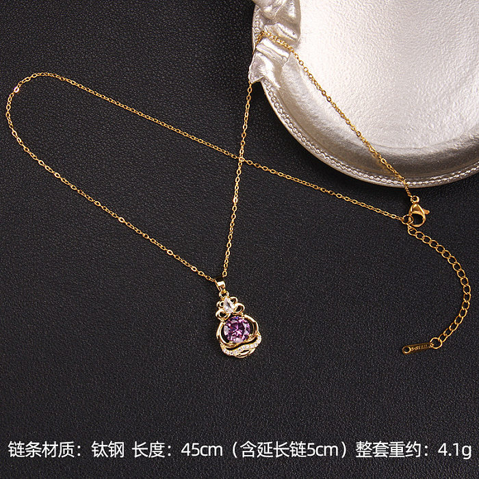 Collar con colgante de circón con incrustaciones de cobre chapado en forma de corazón cuadrado geométrico de estilo coreano para mujer