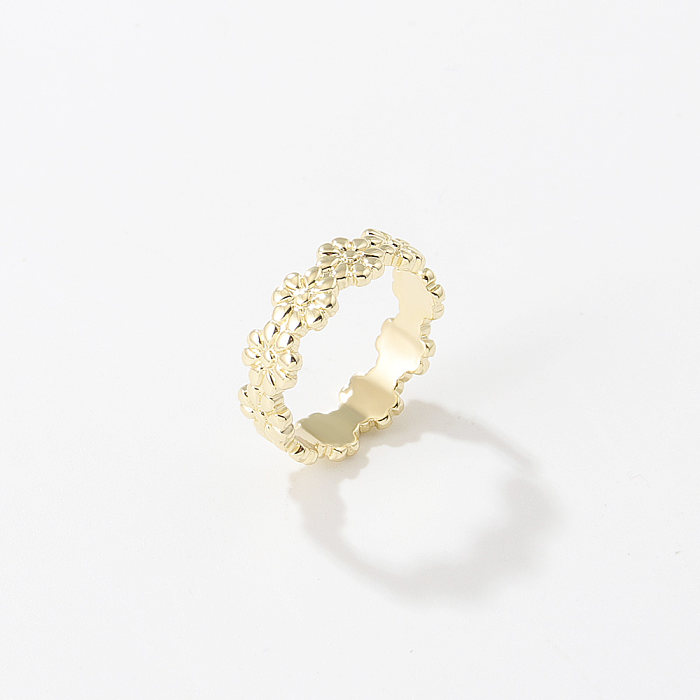 Moda ondas flor cobre anel aberto chapeamento anéis de cobre