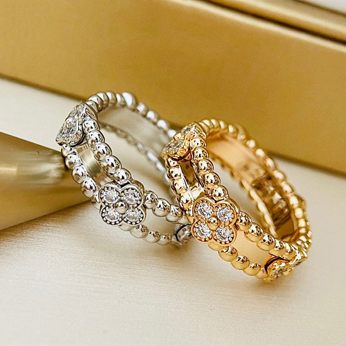 1 pieza Pulseras de anillos de mujer con revestimiento de cobre y flores de estilo simple