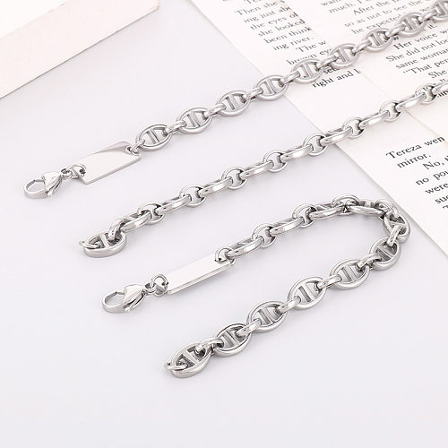 Punk Oval Titanium Steel Plating Chain Bracelets Necklace