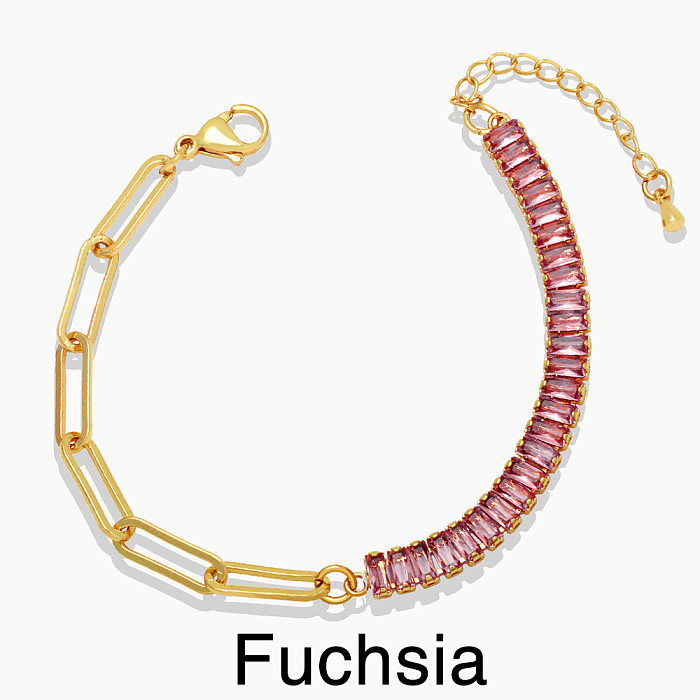 Fashion Stitching Square Zircon Copper 18K Gold-plated Bracelet