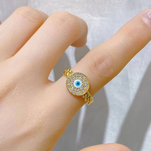 Simple Style Heart Shape Eye Copper Plating Inlay Zircon Open Ring