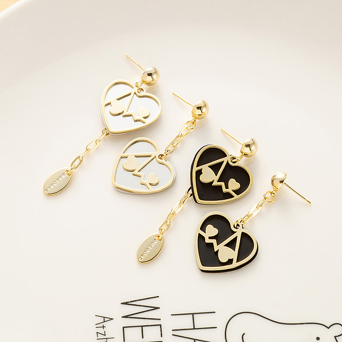 1 Pair Vacation Electrocardiogram Heart Shape Plating Inlay Copper Shell 18K Gold Plated Drop Earrings