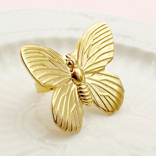 Vintage-Stil, einfacher Stil, Schmetterling, Edelstahl-Beschichtung, vergoldete offene Ringe