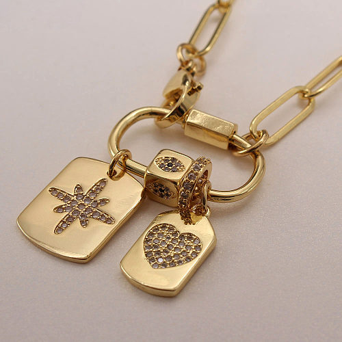 Colar de zircão banhado a ouro de cobre em formato de coração estrela hip-hop a granel