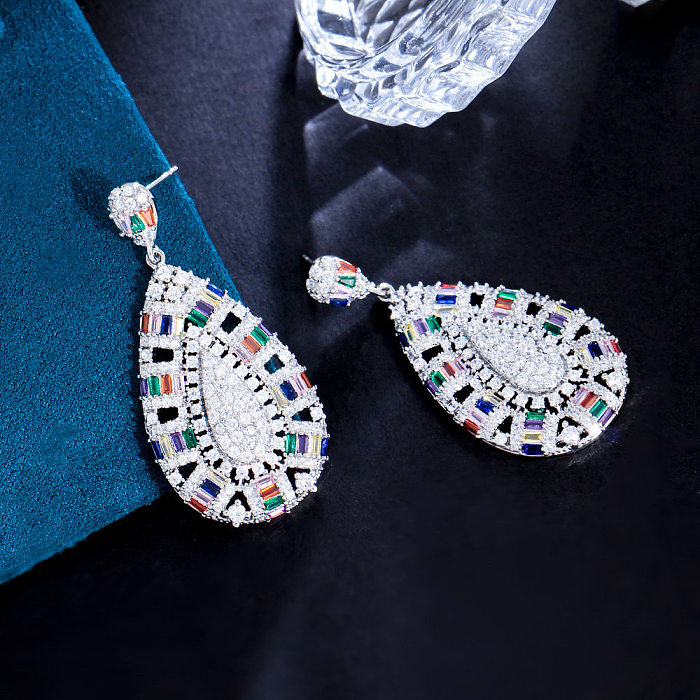 1 Pair Elegant Glam Water Droplets Plating Inlay Copper Zircon White Gold Plated Rhodium Plated Drop Earrings