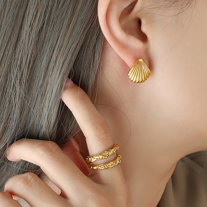 Großhandel INS Style Shell Titanium Steel 18K vergoldete Ohrringe Halskette