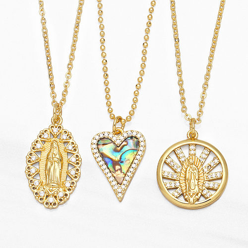 Diamant-Halskette mit geometrischer, hohler, runder Karte, Jungfrau Maria, Schlüsselbeinkette
