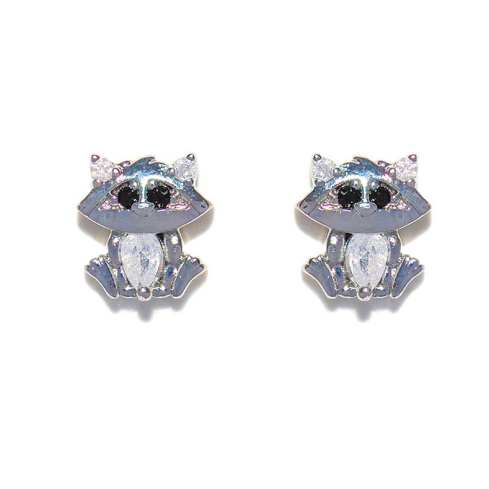 1 Set 1 Pair Simple Style Cartoon Character Inlay Brass Zircon Ear Studs