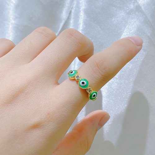 Fashion Eye Copper Enamel Zircon Open Ring