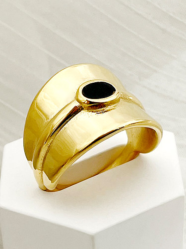 Vintage Style Oval Stainless Steel Gold Plated Crystal Wide Band Ring In Bulk