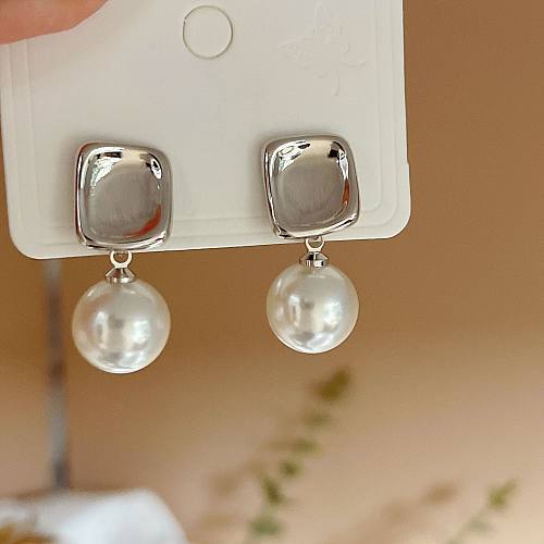 1 paire de boucles d'oreilles pendantes en cuivre plaqué perles, Style Simple