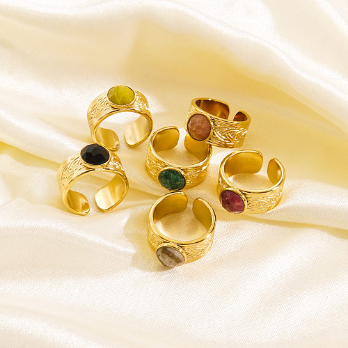 Anéis abertos redondos de aço inoxidável da gema da pedra natural do embutimento do chapeamento do estilo de IG