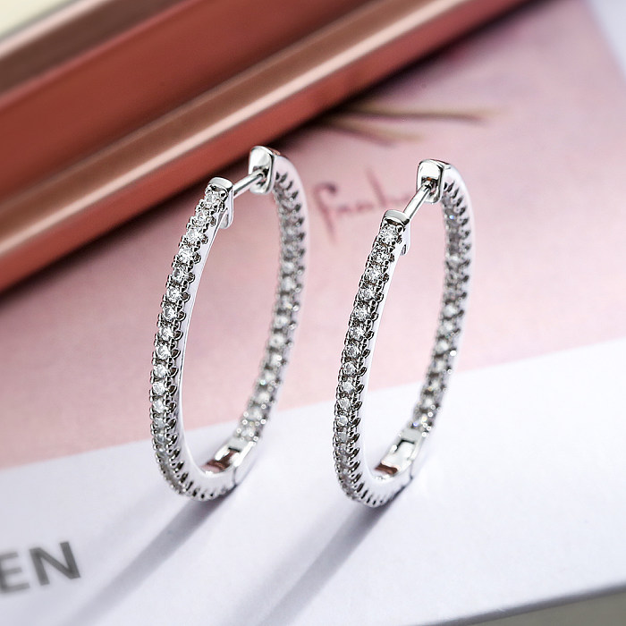 1 Pair Simple Style Commute Solid Color Plating Inlay Copper Zircon 18K Gold Plated Hoop Earrings