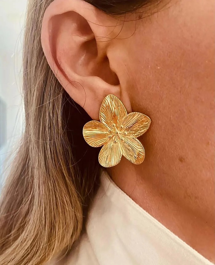INS Style Flower Butterfly Stainless Steel Plating Inlay Turquoise 18K Gold Plated Rings Earrings