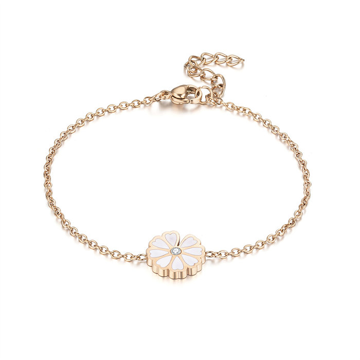 Casual bonito estilo simples margarida aço inoxidável revestimento epóxi incrustação diamante rosa banhado a ouro pulseiras brincos colar